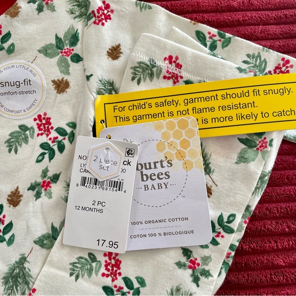 Burt’s Bees Baby 12 Mon Christmas PJs, new with tags, great gift, organic cotton - Picture 3 of 6
